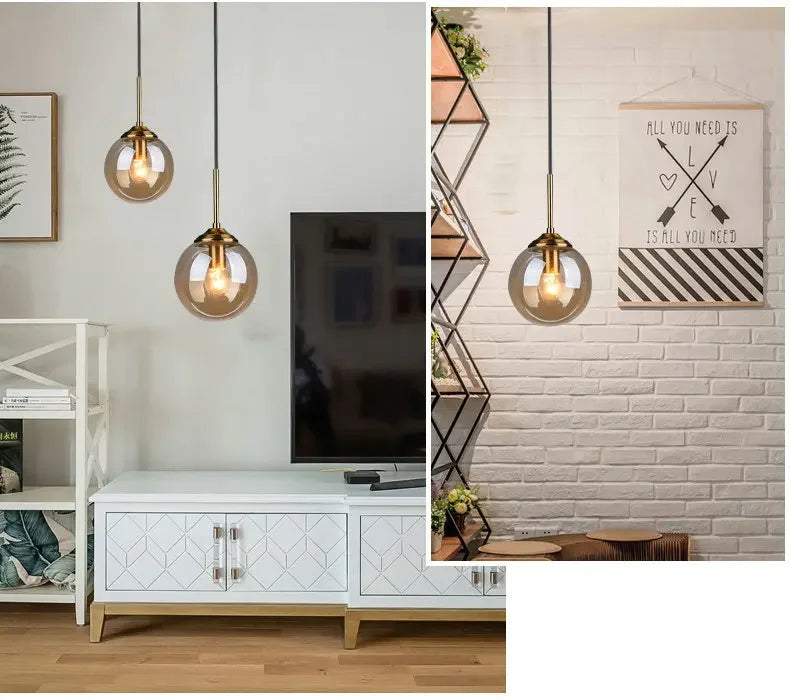 Éclat — Suspension design en verre ambré, lumière chaleureuse & élégante